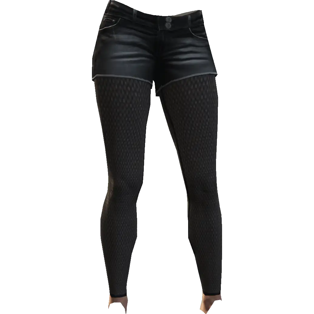 Джинсовые шорты с чулками