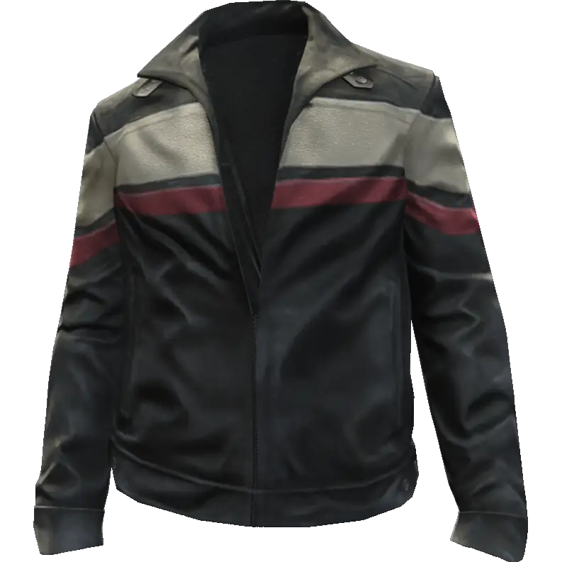 Кожаная куртка с белыми вставками